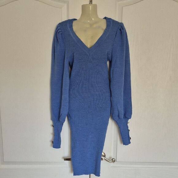 Chic Long Sleeve Sweater Blue Dress - Picture 5 of 16